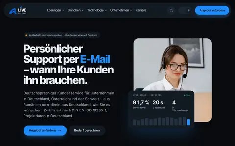 Screenshot of the aLIVE Support website: German-speaking customer service from Romania or Germany